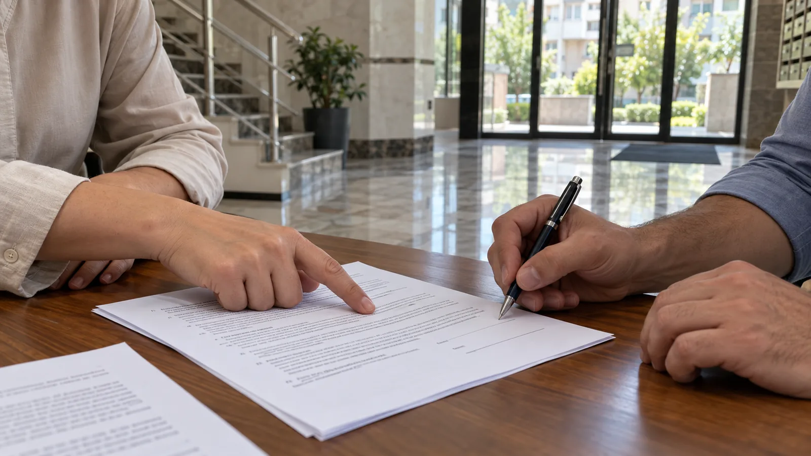 Apartman yöneticisi ve temizlik firması yetkilisinin sözleşme incelemesi